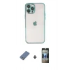 MARSİLYAN™- iPhone 12 Pro Kılıf Vadi Minimal - Siyah 34D Hayalet Izgaralı Cam + Metal Kamera Lens Koruma Cam - AKYL