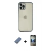 MARSİLYAN™- iPhone 12 Pro Kılıf Vadi Minimal - Siyah 34D Hayalet Izgaralı Cam + Metal Kamera Lens Koruma Cam - AKYL