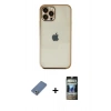 MARSİLYAN™- iPhone 12 Pro Kılıf Vadi Minimal - Siyah 34D Hayalet Izgaralı Cam + Metal Kamera Lens Koruma Cam - AKYL