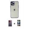 MARSİLYAN™- iPhone 12 Pro Kılıf Vadi Minimal - Siyah 34D Hayalet Izgaralı Cam + Neon Fosforlu Kamera Lens - TU
