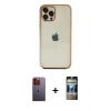 MARSİLYAN™- iPhone 12 Pro Kılıf Vadi Minimal - Siyah 34D Hayalet Izgaralı Cam + Neon Fosforlu Kamera Lens - TU