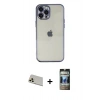 MARSİLYAN™- iPhone 12 Pro Kılıf Vadi Minimal - Siyah 34D Hayalet Izgaralı Cam + Rainbow Kamera Lens Koruma Cam - GD