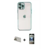 MARSİLYAN™- iPhone 12 Pro Kılıf Vadi Minimal - Siyah 34D Hayalet Izgaralı Cam + Rainbow Kamera Lens Koruma Cam - GD