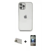 MARSİLYAN™- iPhone 12 Pro Kılıf Vadi Minimal - Siyah 34D Hayalet Izgaralı Cam + Rainbow Kamera Lens Koruma Cam - GD