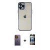 MARSİLYAN™- iPhone 12 Pro Kılıf Vadi Minimal - Siyah 34D Hayalet Izgaralı Cam + Neon Fosforlu Kamera Lens - SI