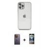 MARSİLYAN™- iPhone 12 Pro Kılıf Vadi Minimal - Siyah 34D Hayalet Izgaralı Cam + Neon Fosforlu Kamera Lens - SI