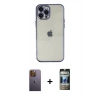 MARSİLYAN™- iPhone 12 Pro Kılıf Vadi Minimal - Siyah 34D Hayalet Izgaralı Cam + Neon Fosforlu Kamera Lens - SI
