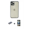MARSİLYAN™- iPhone 12 Pro Kılıf Vadi Minimal - Siyah 34D Hayalet Izgaralı Cam + Renkli Kamera Lens Koruma Cam - SI