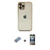MARSİLYAN™- iPhone 12 Pro Kılıf Vadi Minimal - Siyah 34D Hayalet Izgaralı Cam + Shine Kamera Lens Koruma Cam - PE