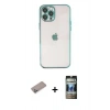 MARSİLYAN™- iPhone 12 Pro Kılıf Vadi Minimal - Siyah 34D Hayalet Izgaralı Cam + Shine Kamera Lens Koruma Cam - SABE