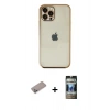 MARSİLYAN™- iPhone 12 Pro Kılıf Vadi Minimal - Siyah 34D Hayalet Izgaralı Cam + Shine Kamera Lens Koruma Cam - SABE