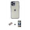 MARSİLYAN™- iPhone 12 Pro Kılıf Vadi Minimal - Siyah 34D Hayalet Izgaralı Cam + Sierra Blue Shine Kamera Lens Koruma Cam