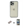 MARSİLYAN™- iPhone 12 Pro Kılıf Vadi Minimal - Siyah 34D Hayalet Izgaralı Cam + Sierra Blue Shine Kamera Lens Koruma Cam