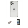 MARSİLYAN™- iPhone 12 Pro Kılıf Vadi Minimal - Siyah 34D Hayalet Izgaralı Cam + Sierra Blue Shine Kamera Lens Koruma Cam