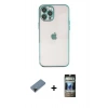 MARSİLYAN™- iPhone 12 Pro Kılıf Vadi Minimal - Siyah 34D Hayalet Izgaralı Cam + Shine Kamera Lens Koruma Cam - SH