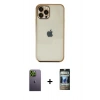 MARSİLYAN™- iPhone 12 Pro Kılıf Vadi Minimal - Siyah 34D Hayalet Izgaralı Cam + Neon Fosforlu Kamera Lens - YL
