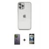 MARSİLYAN™- iPhone 12 Pro Kılıf Vadi Minimal - Siyah 34D Hayalet Izgaralı Cam + Neon Fosforlu Kamera Lens - YL
