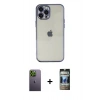 MARSİLYAN™- iPhone 12 Pro Kılıf Vadi Minimal - Siyah 34D Hayalet Izgaralı Cam + Neon Fosforlu Kamera Lens - YL