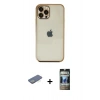 MARSİLYAN™- iPhone 12 Pro Kılıf Vadi Minimal - Siyah 34D Hayalet Izgaralı Cam + Renkli Kamera Lens Koruma Cam - YL
