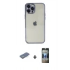 MARSİLYAN™- iPhone 12 Pro Kılıf Vadi Minimal - Siyah 34D Hayalet Izgaralı Cam + Renkli Kamera Lens Koruma Cam - YL