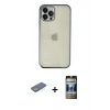 MARSİLYAN™- iPhone 12 Pro Kılıf Vadi Minimal - Siyah 34D Hayalet Izgaralı Cam + Renkli Kamera Lens Koruma Cam - YL