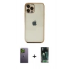 MARSİLYAN™- iPhone 12 Pro Kılıf Vadi Minimal - Siyah 360 Mat Full Body Arka Koruyucu + Neon Fosforlu Kamera Lens - YL