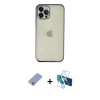 MARSİLYAN™- iPhone 12 Pro Kılıf Vadi Minimal - Siyah 3D Antistatik Cam Ekran Koruyucu + Metal Kamera Lens Koruma Cam - KUYL