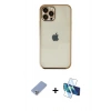 MARSİLYAN™- iPhone 12 Pro Kılıf Vadi Minimal - Siyah 3D Antistatik Cam Ekran Koruyucu + Metal Kamera Lens Koruma Cam - KUYL