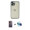 MARSİLYAN™- iPhone 12 Pro Kılıf Vadi Minimal - Siyah 3D Antistatik Cam Ekran Koruyucu + Neon Fosforlu Kamera Lens - SI