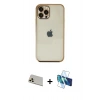 MARSİLYAN™- iPhone 12 Pro Kılıf Vadi Minimal - Siyah 3D Antistatik Cam Ekran Koruyucu + Rainbow Kamera Lens Koruma Cam - GD