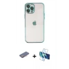 MARSİLYAN™- iPhone 12 Pro Kılıf Vadi Minimal - Siyah 3D Antistatik Cam Ekran Koruyucu + Renkli Kamera Lens Koruma Cam - PE