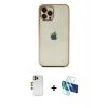 MARSİLYAN™- iPhone 12 Pro Kılıf Vadi Minimal - Siyah 3D Antistatik Cam Ekran Koruyucu + Shine Kamera Lens - GD