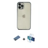 MARSİLYAN™- iPhone 12 Pro Kılıf Vadi Minimal - Siyah 3D Antistatik Cam Ekran Koruyucu + Shine Kamera Lens Koruma Cam - GD