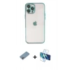 MARSİLYAN™- iPhone 12 Pro Kılıf Vadi Minimal - Siyah 3D Antistatik Cam Ekran Koruyucu + Shine Kamera Lens Koruma Cam - GI
