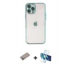 MARSİLYAN™- iPhone 12 Pro Kılıf Vadi Minimal - Siyah 3D Antistatik Cam Ekran Koruyucu + Shine Kamera Lens Koruma Cam - SABE