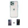 MARSİLYAN™- iPhone 12 Pro Kılıf Vadi Minimal - Siyah 3D Antistatik Hayalet Cam Ekran Koruyucu + Neon Fosforlu Kamera Lens - MI