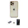 MARSİLYAN™- iPhone 12 Pro Kılıf Vadi Minimal - Siyah 3D Antistatik Hayalet Cam Ekran Koruyucu + Renkli Kamera Lens Koruma Cam - MI
