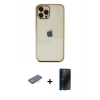 MARSİLYAN™- iPhone 12 Pro Kılıf Vadi Minimal - Siyah 3D Antistatik Hayalet Cam Ekran Koruyucu + Renkli Kamera Lens Koruma Cam - PE