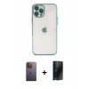 MARSİLYAN™- iPhone 12 Pro Kılıf Vadi Minimal - Siyah 3D Antistatik Hayalet Cam Ekran Koruyucu + Neon Fosforlu Kamera Lens - SI