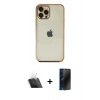 MARSİLYAN™- iPhone 12 Pro Kılıf Vadi Minimal - Siyah 3D Antistatik Hayalet Cam Ekran Koruyucu + Kamera Lens Koruma Cam - SF