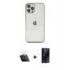 MARSİLYAN™- iPhone 12 Pro Kılıf Vadi Minimal - Siyah 3D Antistatik Hayalet Cam Ekran Koruyucu + Kamera Lens Koruma Cam - SF
