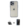 MARSİLYAN™- iPhone 12 Pro Kılıf Vadi Minimal - Siyah 3D Antistatik Hayalet Cam Ekran Koruyucu + Kamera Lens Koruma Cam - SF