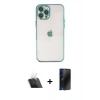 MARSİLYAN™- iPhone 12 Pro Kılıf Vadi Minimal - Siyah 3D Antistatik Hayalet Cam Ekran Koruyucu + Kamera Lens Koruma Cam - SF