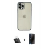 MARSİLYAN™- iPhone 12 Pro Kılıf Vadi Minimal - Siyah 3D Antistatik Hayalet Cam Ekran Koruyucu + Kamera Lens Koruma Cam - SF