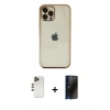 MARSİLYAN™- iPhone 12 Pro Kılıf Vadi Minimal - Siyah 3D Antistatik Hayalet Cam Ekran Koruyucu + Shine Kamera Lens - GD