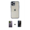MARSİLYAN™- iPhone 12 Pro Kılıf Vadi Minimal - Siyah 3D Antistatik Hayalet Cam Ekran Koruyucu + Neon Fosforlu Kamera Lens - YL