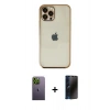 MARSİLYAN™- iPhone 12 Pro Kılıf Vadi Minimal - Siyah 3D Antistatik Hayalet Cam Ekran Koruyucu + Neon Fosforlu Kamera Lens - YL