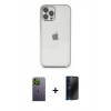 MARSİLYAN™- iPhone 12 Pro Kılıf Vadi Minimal - Siyah 3D Antistatik Hayalet Cam Ekran Koruyucu + Neon Fosforlu Kamera Lens - YL