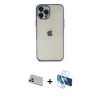 MARSİLYAN™- iPhone 12 Pro Kılıf Vadi Minimal - Siyah 3D Antistatik Seramik Nano Ekran Koruyucu + Rainbow Kamera Lens Koruma Cam - GD