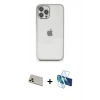 MARSİLYAN™- iPhone 12 Pro Kılıf Vadi Minimal - Siyah 3D Antistatik Seramik Nano Ekran Koruyucu + Rainbow Kamera Lens Koruma Cam - GD
